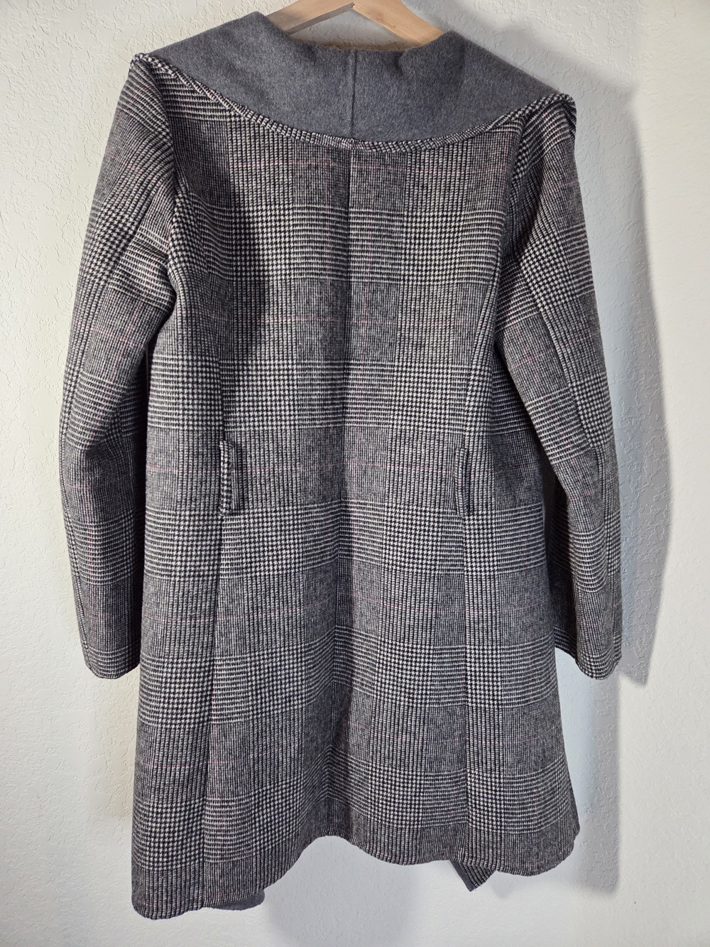 Lucky Brand Glen Plaid Waterfall Wool Blend Wrap Coat Gray Size XS - Picture 7 of 11